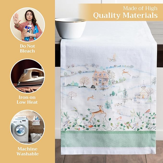 Maison d' Hermine Table Runner 100% Cotton Single Layer Table Runners 108 inches Long for Thanksgiving Christmas Decorations Home Kitchen Dining Party Wedding (Snowy World, 14.5" x 108")