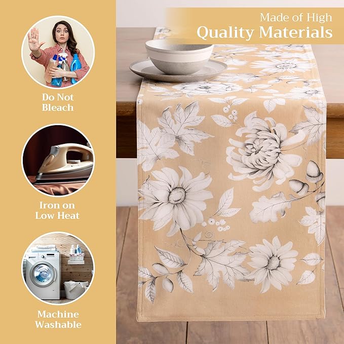 Maison d' Hermine Table Runner 100% Cotton Double Layer Table Runners 108 inches Long for Thanksgiving Christmas Decorations Home Kitchen Dining Party Wedding (Pretty Autumn, 14.5" x 108")