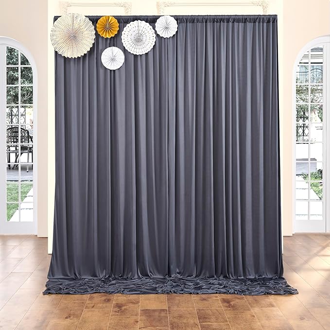 30 ft x 10 ft Wrinkle Free Charcoal Backdrop Curtain for Parties, Dark Grey Polyester Photo Backdrop Drapes for Baby Shower Wedding Engagement Birthday Party Backdrop Stand,5ft x 10ft 6 Panels