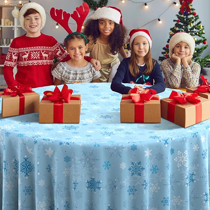 6Pcs Christmas Snowflake Plastic Party Tablecloth Decorations,Disposable Light Blue Snowflake Xmas Round Table Cover Backdrop for Winter Onederland Christmas Holiday Party Supplies,84 inch(Light Blue)