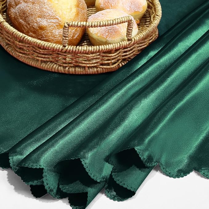KKJIAF 1 Pack 108 Inch Round Table Cloth, Hunter Green Overlay Round Satin Table Cover, Silky Satin Dining Tablecloths for Wedding Buffet Parties Banquet Decoration