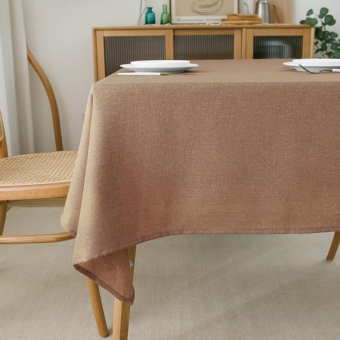 NLMUVW Rectangle Linen Tablecloth 6ft, Mocha Table Cloth Farmhouse Rustic Water Resistant Textured Table Cover for Kitchen Dining Coffee, 54 X 78 Inch