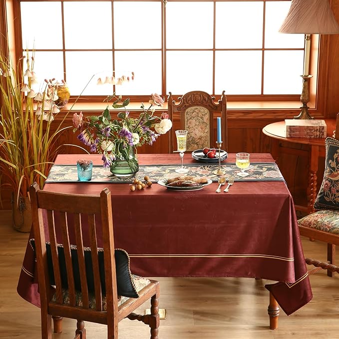 patdrea Designer Vintage Black Floral Velvet Table Runner 71 Inch Long, Pink Khaki Bouquets Pattern Table Mat, Decoration for Kitchen Dining Coffee Table Cabinet Banquet Thanksgiving,12"*71"