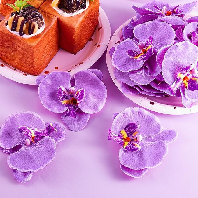 40 Pieces Orchid Petals Artificial Decorations Wedding Party Orchids Heads Flowers Faux Silk Phalaenopsis Butterfly Flower Heads for DIY Craft Home (Light Purple)