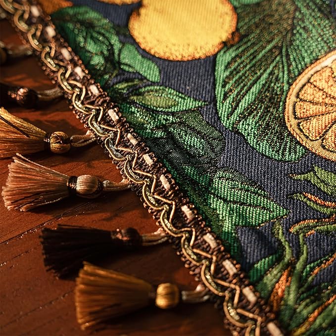 13×72 Inch Table Runner, Retro-Luxury Tassels Series for Kitchen Dining Table Holiday Decoration (Lemon Garden)