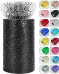 Glitter Tulle Rolls, 6” by 50 Yards (150FT) Sparkling Tulle Spool Ribbon Sequin Tulle Netting Fabric for Tutu Skirt Wedding Birthday Baby Shower (Black)