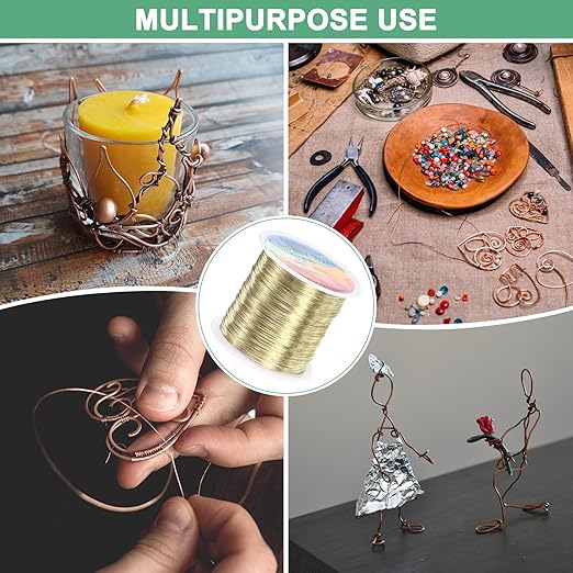 0.4mm Jewelry Wire, 26 Gauge 328FT Craft Wire Copper Beading Wire for Jewelry Making/Planting/Weaving/DIY Crafting, Soft Metal Wires [100M, Light Golden]