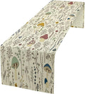 Mushroom Table Runner,Colorful Wild Plants and Fungus Botanical Plants Pattern Print Burlap for Hotel Indoors Outdoor Dining Room Kitchen Holiday Party, 13x60in