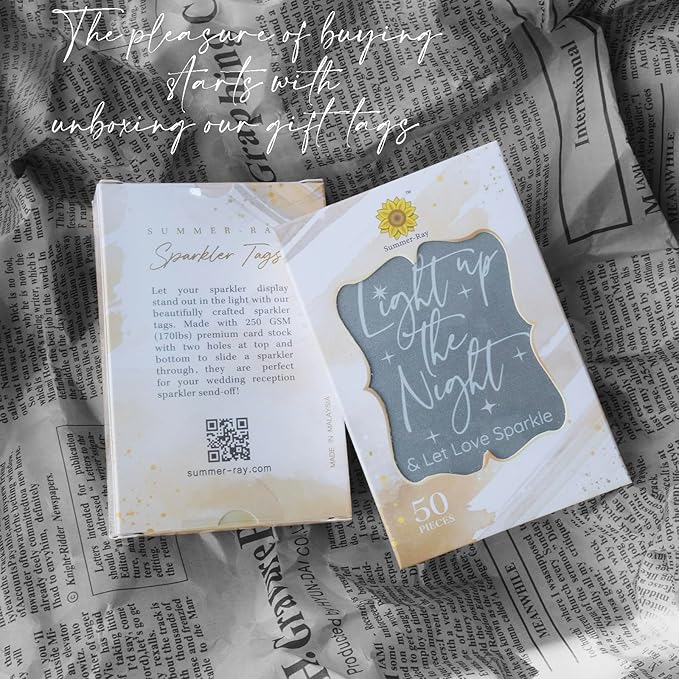 Summer-Ray 50pcs Light up The Night & Let Love Sparkle Wedding Sparkler Tags (Kraft Brown)