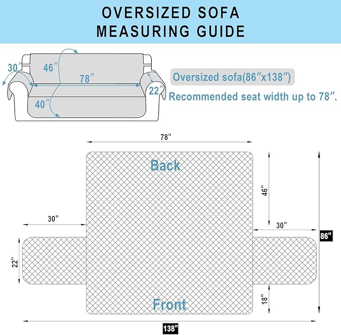 Reversible Oversized Sofa Covers Couch Cover Furniture Protector for Dogs Elastic Straps Water Resistant(XLSofa,White/White)