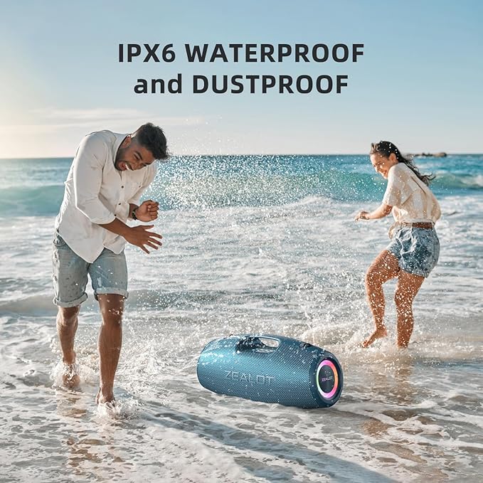 ZEALOT Bluetooth Speaker,120W Wireless Speakers with Booming Bass,IP67 Waterproof Speaker with LED Light, BT 5.2, Loud Bluetooth Speakers for Camping,Beach,Gifts(Blue)