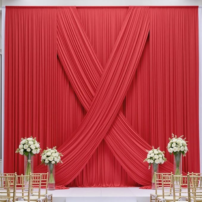 60×14ft Wrinkle Free Red Backdrop Curtain, Soft Silky Easy to Drape Wedding Drapes for Backdrop, 12 Panels 5×14ft Photo Back Drop Curtains for Parties Birthday Photography Background Cloth