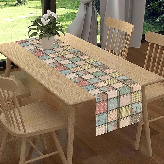 Boho Patchwork Table Runner, Vintage Farmhouse Colorful Wildflowers Bohemian Paisley Flower Table Center Decor for Home Kitchen Dining Patio Holiday Party Indoor Table Decorations, 13"x108" Inch