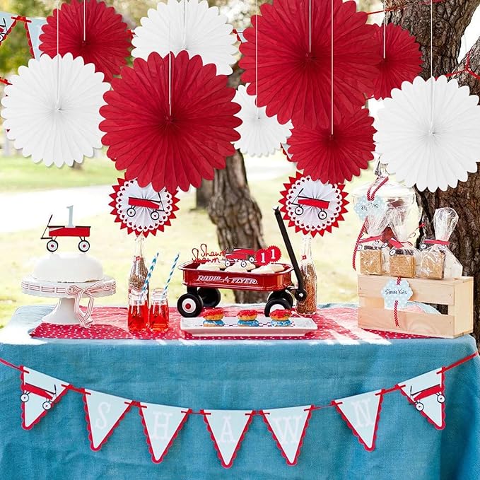 20 Pcs Red White Hanging Paper Fan, Round Paper Fans Decorations Set for Weddings, Birthdays, Engagement, Bridal Shower, Bachelorette Party Supplies Decor