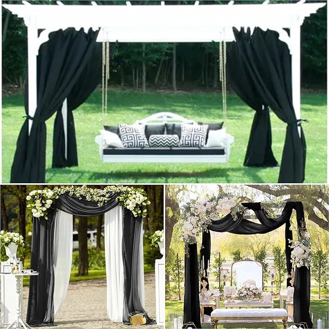 4 Panels Wedding Arch Draping Fabric 28 x 20Ft Chiffon Wedding Arch Drapes Chiffon Fabric Drape Sheer Backdrop Curtain for Weddings Party Ceremony Birthday Reception Swag Backdrop Ceiling Décor(Black)