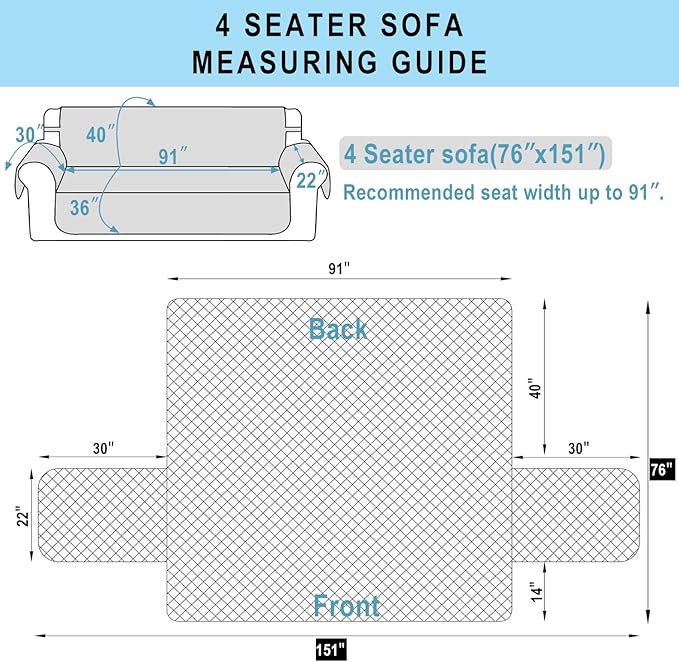 Reversible 4 Seater Sofa Cover 91 Inch Large Couch Cover Furniture Protector(Sofa XX-Large,Dark Blue/Dark Blue)