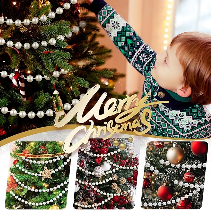 48 Feet Faux Pearl Beads Garland 8mm Craft String Pearls for Wedding Centerpiece Christmas Tree and Flowers Decoration DIY (White)