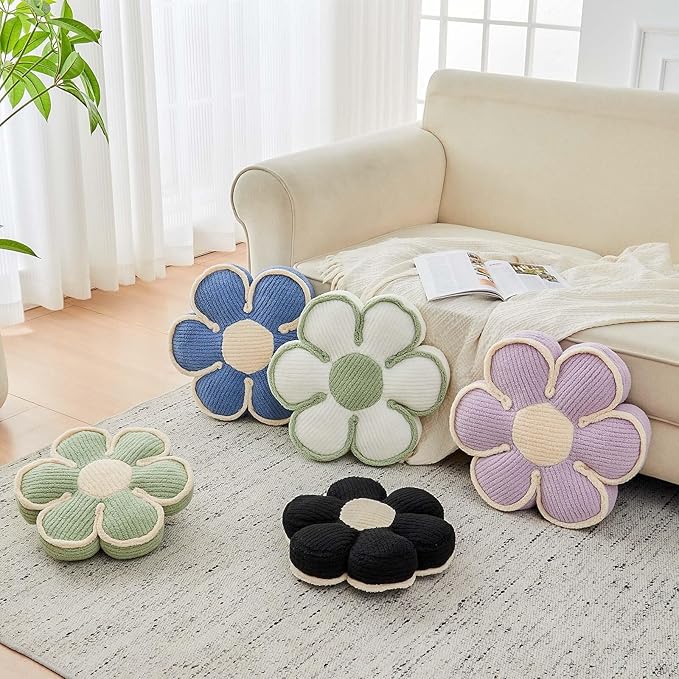 Flower Pillow, Soft Flower Decorative Throw Pillow, Cute Daisy Flower Shaped Seating Floor Cushion Room Décor Plush Pillows for Sofa Couch Bed (13.7 Inch, Blue)