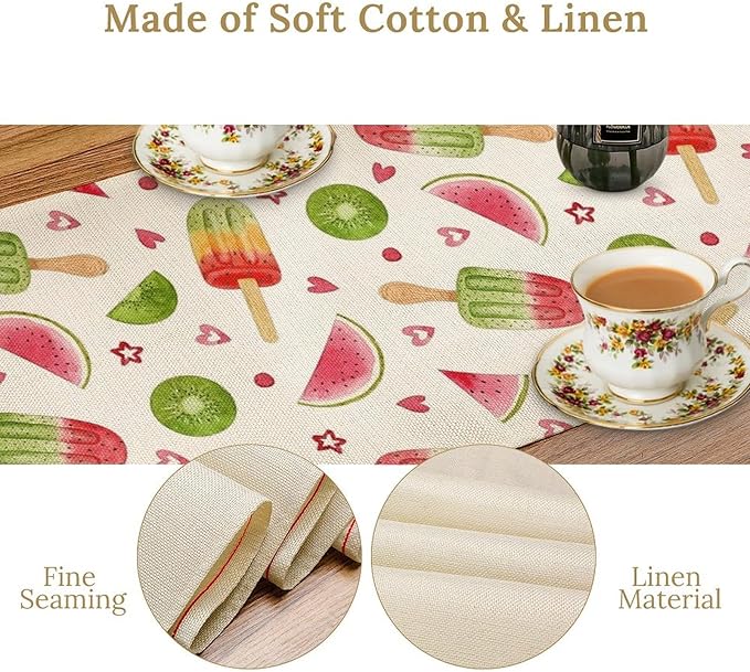 Summer Popsicles Table Runner, Colorful Watercolor Ice Cream Loves Heart Seasonal Dinner Runner for Party Holiday Home Kitchen Dining Table Decor 13"x60"