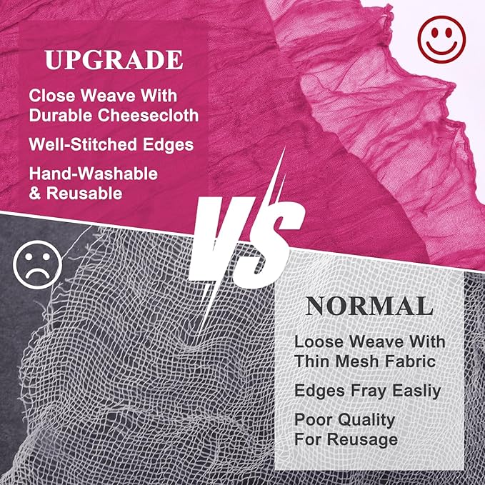 Asee'm 2pcs Cheesecloth Table Runner 120 Inches Long Fuchsia Boho Gauze Cheese Cloth Runner 10FT Rustic Sheer Table Runners for Christmas Wedding Party Baby Shower Spring Easter Decoration