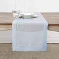 Solino Home Linen Light Blue Table Runner 36 Inches - Classic Hemstitch, 100% Pure Linen Coffee Table Runner 14 x 36 Inch Ideal for Dresser Tables