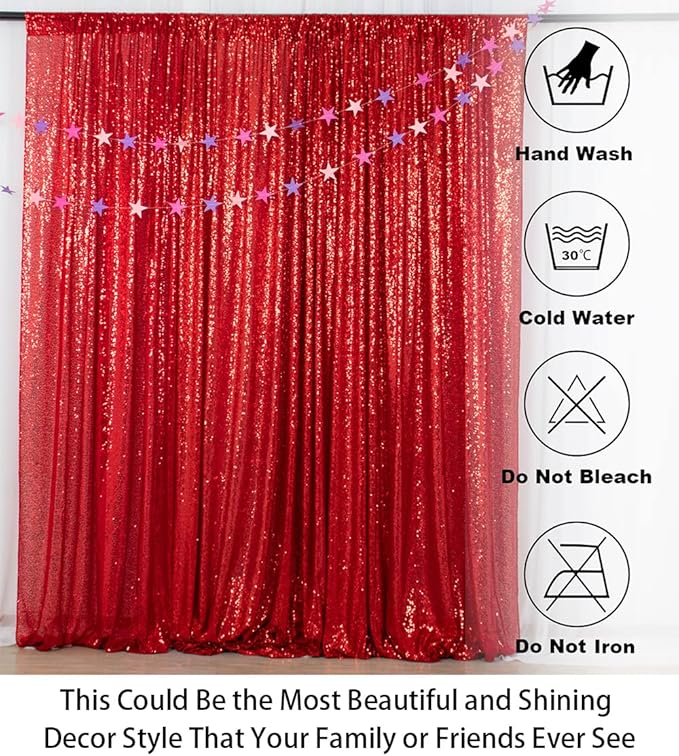 ShinyBeauty Red Sequin Backdrop | 2 Panels 4FTx8FT | Sparkly Wedding & Christmas Photo Background | Elegant & Dense Mesh Fabric | 96 Inches Long Booth Backdrops