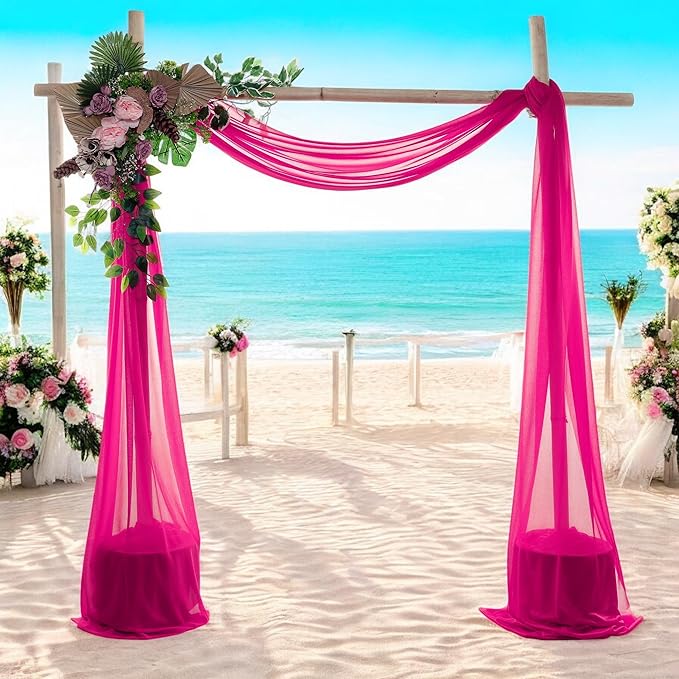 MDS Halloween Chiffon Draping Fabric - 2 Panel, 30" Wide x 50ft Long - Sheer Spooky Arbor & Canopy Drapery for Haunted House Backdrops, Party Ceilings, DIY Costumes & Themed Events - Hot Pink