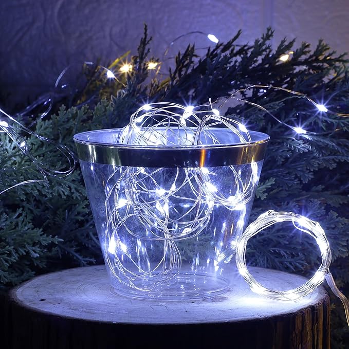 WATERGLIDE 12 Pack Fairy Lights Battery Operated (Included), 7 ft 20 LED Mini String Lights, Waterproof Silver Wire Firefly Starry Light for DIY Wedding Christmas Party Decor, 6 Warm White & 6 White