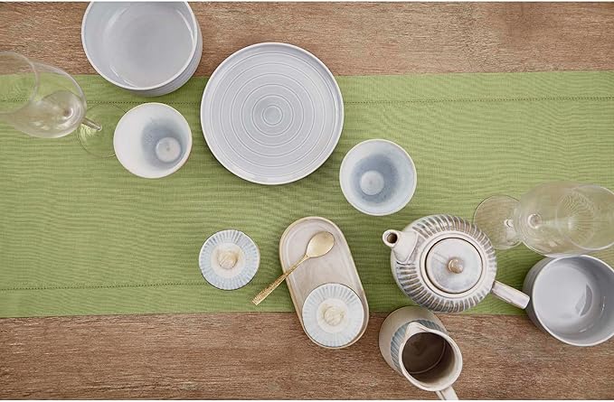 Solino Home Linen Table Runner 108 Inches Long - 100% Pure Linen Moss Green Table Runner 14 x 108 Inch for Fall, Autumn, Thanksgiving - Classic Hemstitch