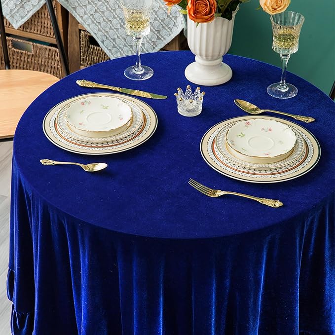 Velvet Tablecloth Luxurious Solid Round Table Cloth,Oblong Retro Farmhouse Ruffle Tablecloths Washable Table Cover for Party Wedding Baby Shower Kitchen Dinning Tabletop Decoration