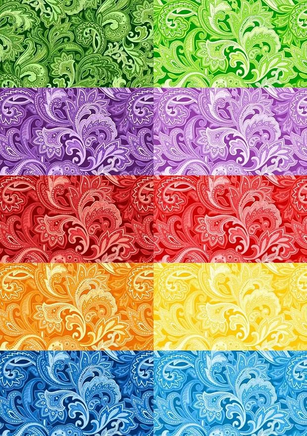 10"x 10" 50 PCS 100% Cotton Floral Fabric Squares Bundles Quilting Supplies for Sewing DIY & Quilt Beginners— Paisley