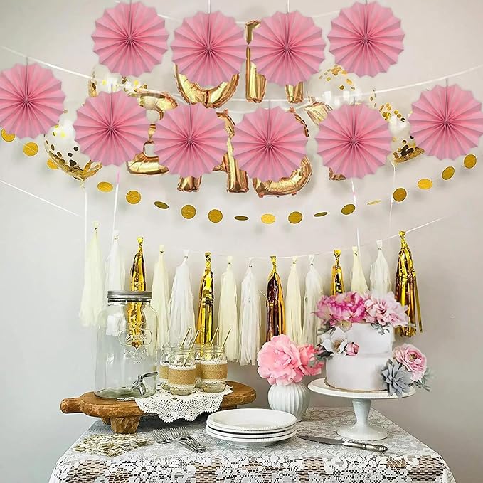 Pink Party Decorations,Pink Paper Decorations for Party,Baby Shower Decorations Party Paper Fans Bulk 8in,Schoolgirl Style Classroom Decor for Party 30 Color DIY Set （Pink）
