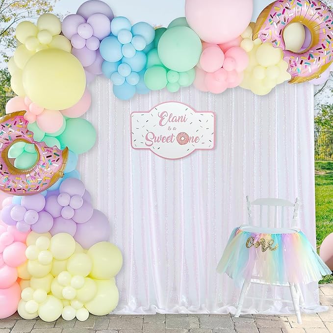 8ft x 8ft White Iridescent Sequin Backdrop Curtain Sparkly Background Drapes for Wedding Birthday Baby Shower Event Decorations