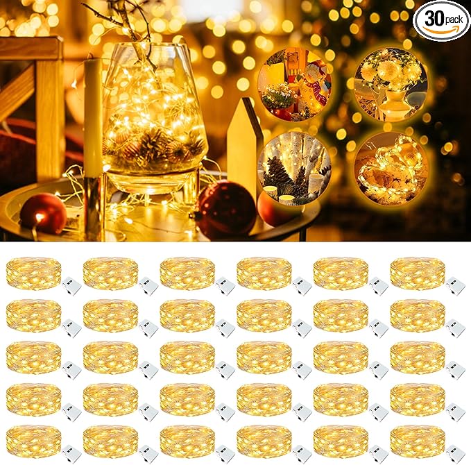 30 Pack Fairy Lights Battery Operated - 7ft 20 Led Twinkle Lights 3 Modes, Bulk Mini String Lights Waterproof for Mason Jars Vases DIY Party Wedding Decoration Christmas -Warm White