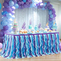 PARTISKY Mermaid Tulle Tutu Ruffle Curly Willow Table Skirt for Rectangle Table 9ft, Mermaid Themed Party Table Cloth for Girls Birthday Party or Baby Shower