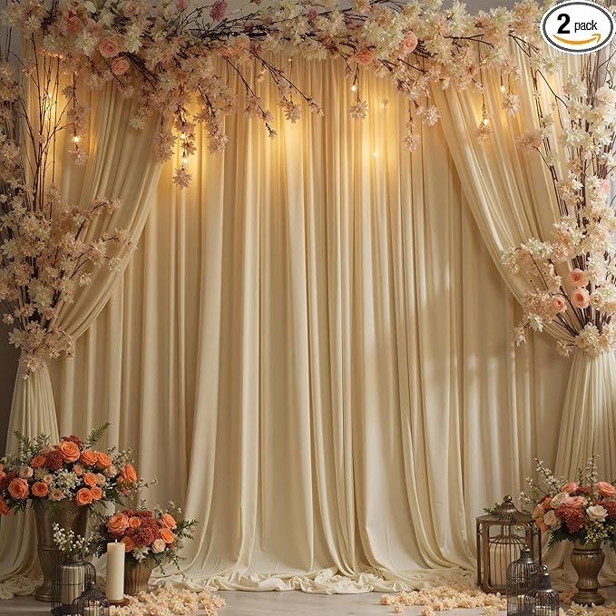 Wrinkle Free Beige Backdrop Curtains for Party Background, Beige Photo Curtains Backdrop Drapes 2 Panels Back Drop Cloth for Wedding Birthday Photography Baby Shower Decor,10ftx10ft