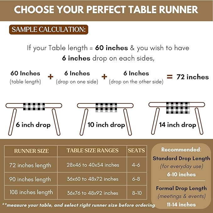 Native Fab Table Runner Buffalo Check Plaid 100% Cotton - 13x72 Inches Kitchen Dining Table Decoration for Indoor Outdoor Farmhouse Home Party Decor - Grey and White