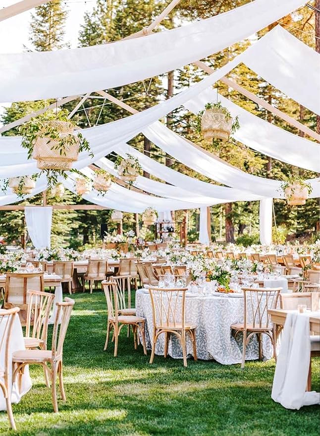 8 Panels White Wedding Ceiling Drapes 5ftx10ft Ceiling Drapes Chiffon Fabric Arch Draping Sheer Curtains Soft Drapery Draping Wedding Ceiling Decorations for Party Ceremony Stage Swag