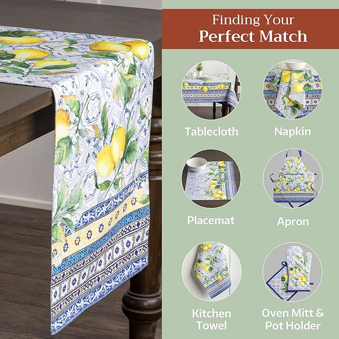 Maison d' Hermine Table Runner 100% Cotton Double Layer Table Runners 72 inches Long Decorative for Home Kitchen Dining Party Baby Shower Wedding Bridal Shower Spring Summer (Citrus, 14.50" x 72")