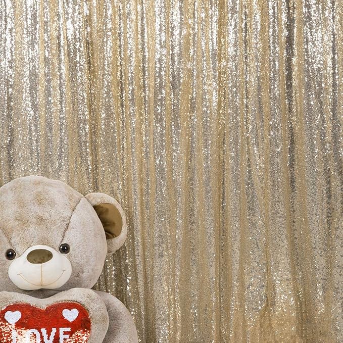 JYFLZQ Champagne Sequin Backdrop Curtains 2ft x 8ft 2 Panel Glitter Photo Booth Backdrops Sparkly Photography Background Drapes for Parties Wedding Bridal Showers