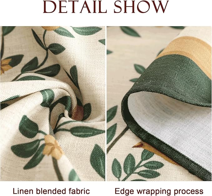 patdrea Designer Green Linen Rectangular Tablecloth,Vintage Breathable Floral Extra Long Table Cloth,Decor Table Cover for Kitchen Dining,Parties,Party,Christmas,Thanksgiving,63"x110"-Warbler