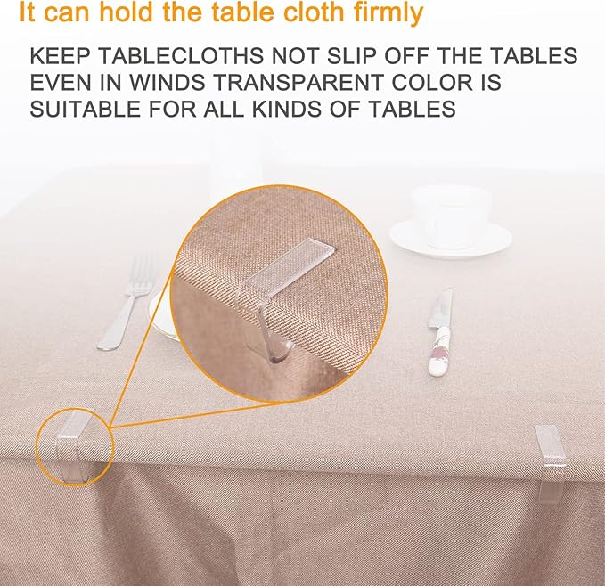 48 Pieces Transparent Clear Tablecloth Clips, Plastic Table Cloth Clips，Windproof Table Cover Holder Clamps，Table Cloth Holder for Christmas Home Wedding Party Indoor Outdoor Camping Picnic (Small)