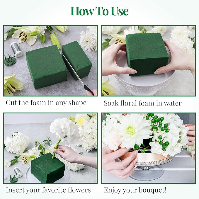 2 Pcs Floral Foam Blocks (Larger Size 9" X 4" X 3" Each) Florist Flower Foam Green Bricks Applied Dry or Wet Flower Foam Bricks Arrangement Supplies for Artificial or Fresh Flowers