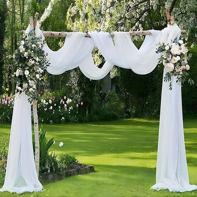 Wedding Arch Draping Fabric 4 Panels 20Ft Length x 28" Width White Arch Drapes Chiffon Fabric Sheer Curtains Backdrop for Party Bridal Decorations Wedding Ceremony Ceiling Stage Reception Decor