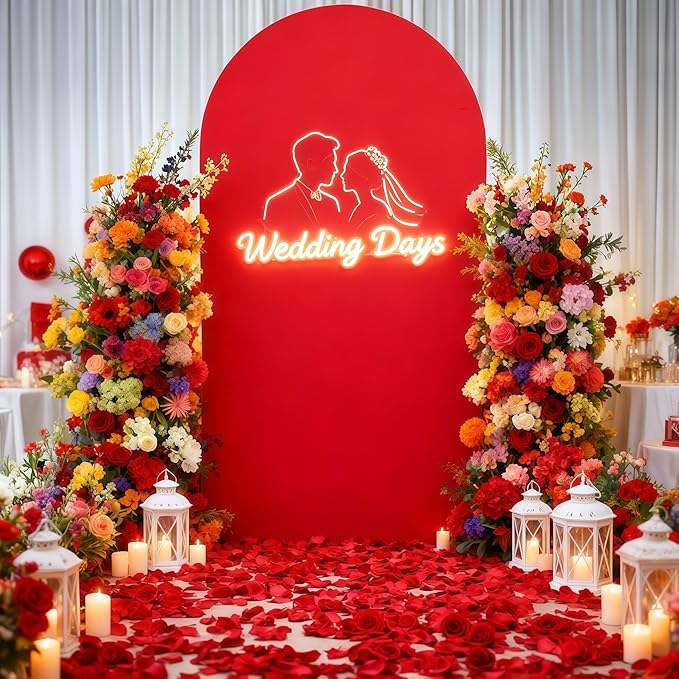 6FT Red Arch Cover - Polyester Fitted Wedding Arch Stand Covers Round Top Chiara Arch Backdrop Cover for Birthday Party Banquet Photo Background Decoration