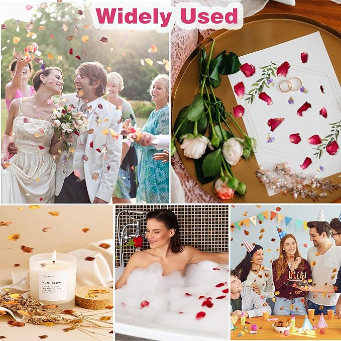20 Pack Biodegradable Confetti, Dried Flower Petals,Biodegradable Flower Petals,Wedding Send-Off Ideas for Wedding Proposal Party Valentine's Day Decor Flower Girls (Red Rose & Lavender & Marigold)