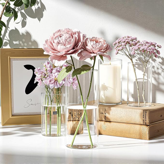 10 Pack Glass Cylinder Vase for Centerpieces, Clear Flower Glass Vases for Wedding Decorations, Hurricane Floating Candle, Holder for Table Centerpiece Wedding Home Décor