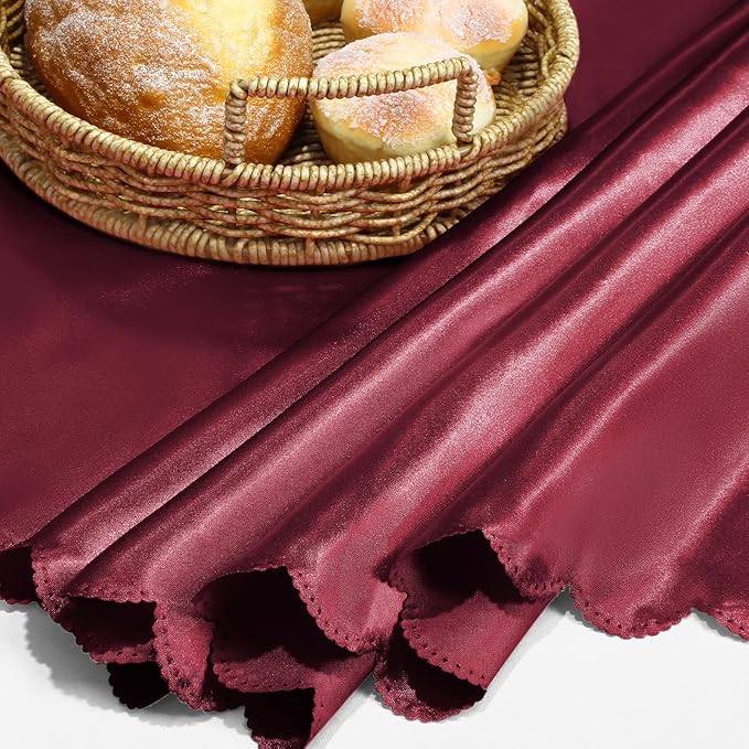KKJIAF 1 Pack 60 Inch / 5ft Round Table Cloth, Burgundy Overlay Round Satin Table Cover, Silky Satin Dining Tablecloths for Wedding Buffet Parties Banquet Decoration