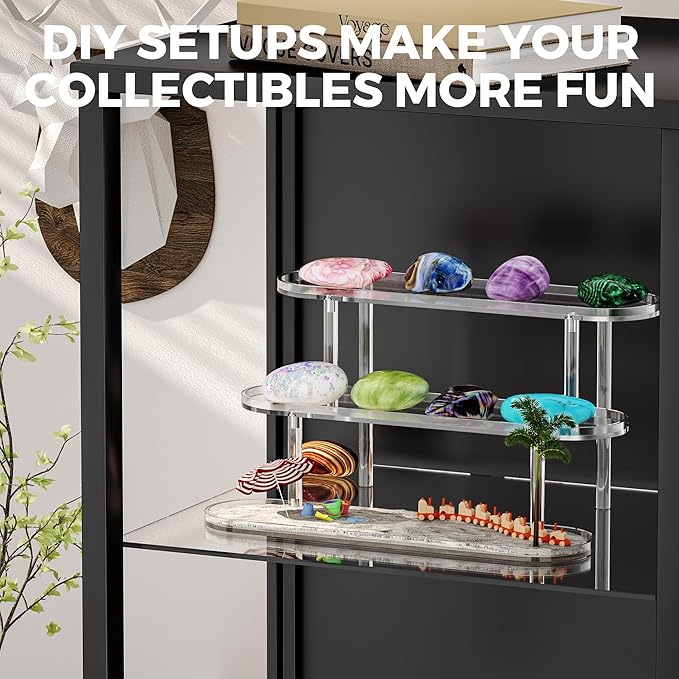 Acrylic Riser Display Shelf for 𝐚𝐦𝐢𝐢𝐛𝐨 Funko-POP Figures, Floating Shelves Display Ledge for Organizer and Decoration, Collectibles Display Stands Showcase, Glowing at night 2PCS