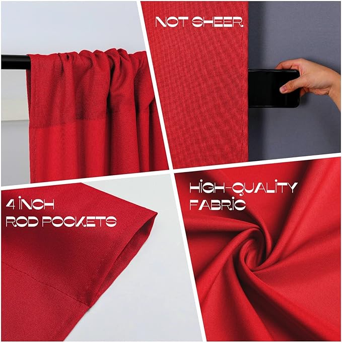 Joydeco Christmas Red Backdrop Curtain for Parties, Photography Backdrop Drapes for Wedding Background Decorations, Wrinkle Free 5ft x 10ft Set of 2 Panels Curtains with Rod Pockets